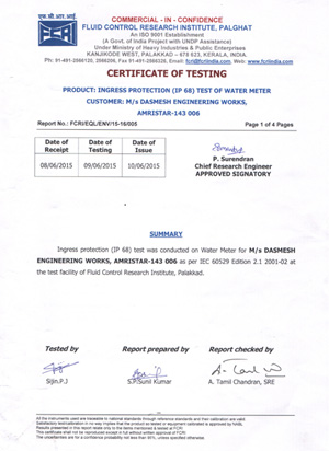 dasmesh water meters india certifications